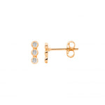 SS 3 Bezel Set Wh CZ Stud Earrings With RG Plating