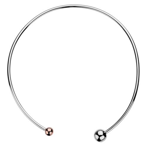 3MM STERLING SILVER HOLLOW TUBE CHOCKER W/ 12MM STERLING SILVER BALL & 8MM ROSE GOLD PLATE BALL