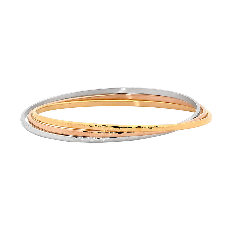 Stainless SteelTriple Linked Bangle w/Gld, R/Gld IP Plating