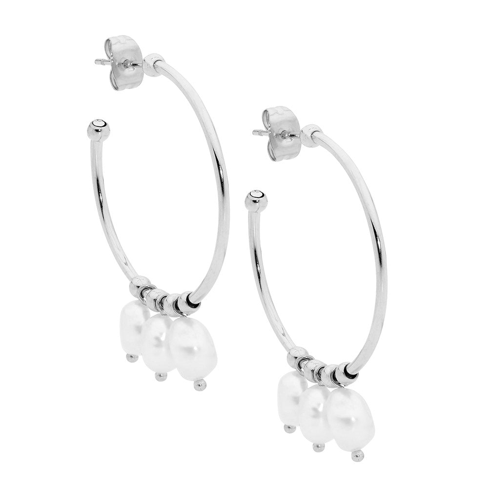 Stainless Steel Hoop Freshwater Pearl Earrings