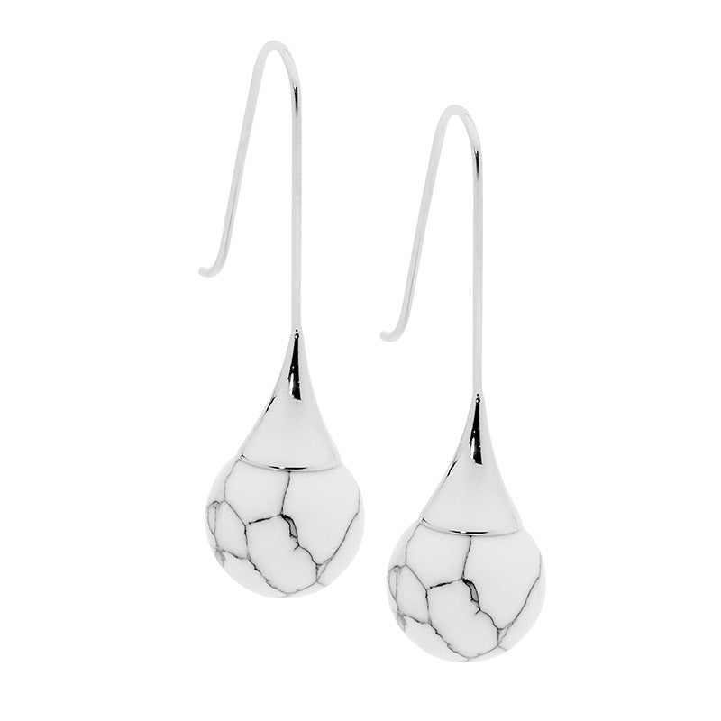 Stainless Steel Earrings With Howlite Ball