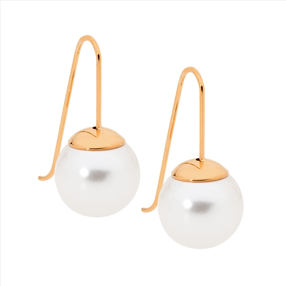 Stainless Steel Drop Earrings Shell Pearl & Rose Gold Ip Plating
