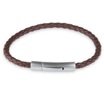 Leather Stainless Steel Bangle Bracelet