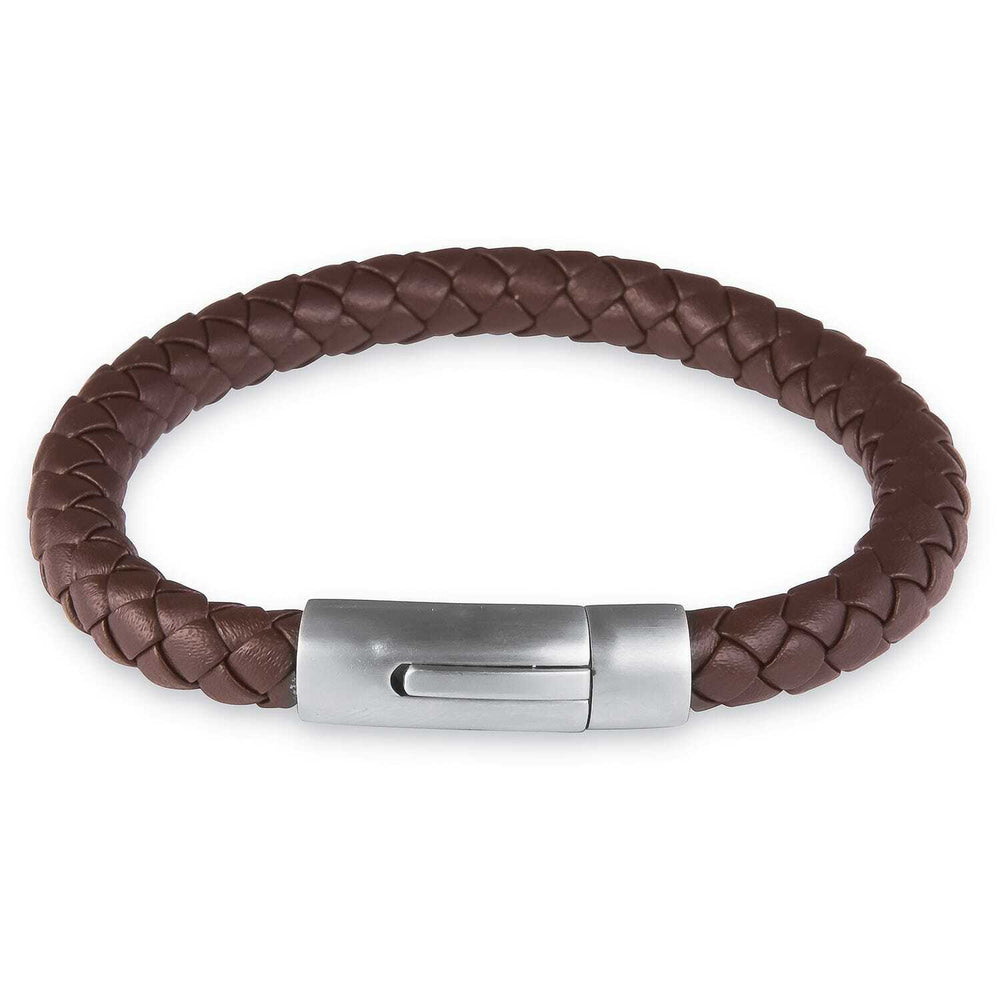 Leather Stainless Steel Bangle Bracelet