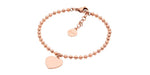STAINLESS STEEL 18CM BALL CHAIN BRACELET W/ FLAT HEART & ROSE GOLD IP PLATING - RRP $49